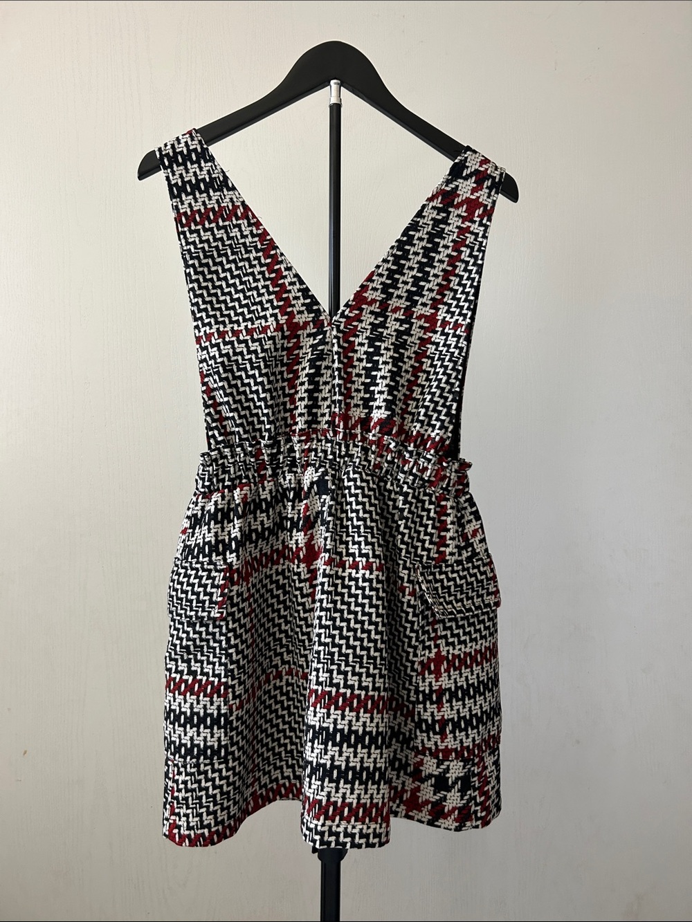 Zara Black, White & Red Houndstooth Pinafore Mini Dress - Picture 5 of 6